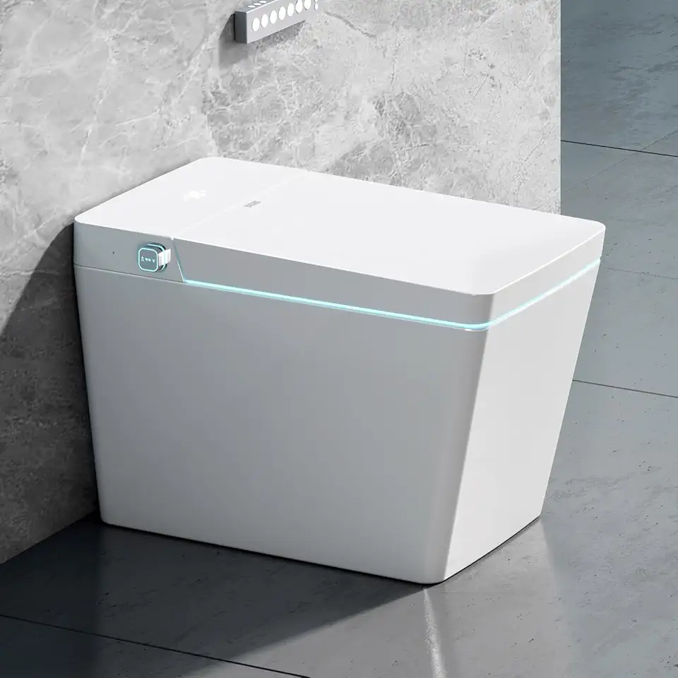 Luxury Smart Toilet with Auto Open & Close Lid, One Piece Square Toilet with Heated Seat, Warm Water, Warm Air Drying, Modern Smart Toilet with Bidet Combo and Remote Control.