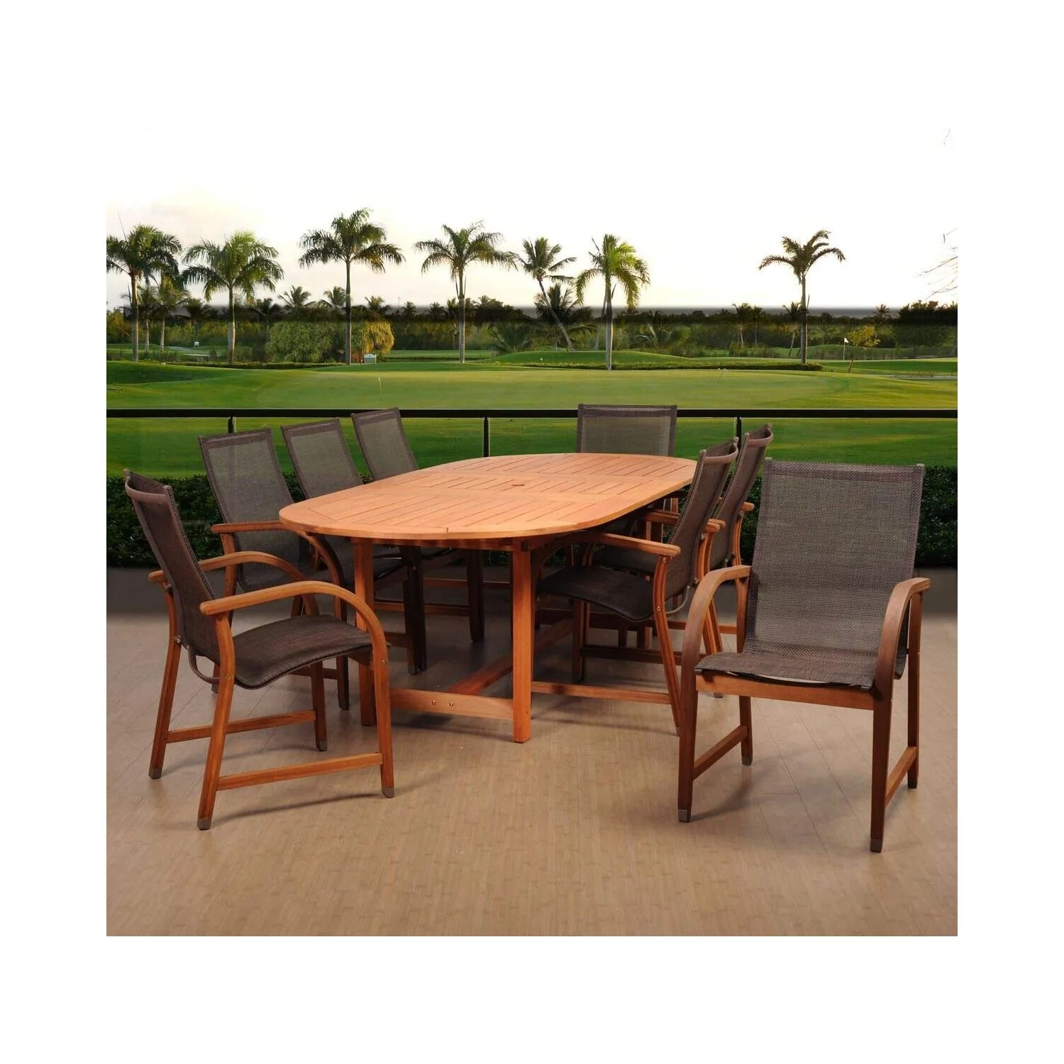 International Home Amazonia 9 Piece Extendable Oval Patio Dining Set
