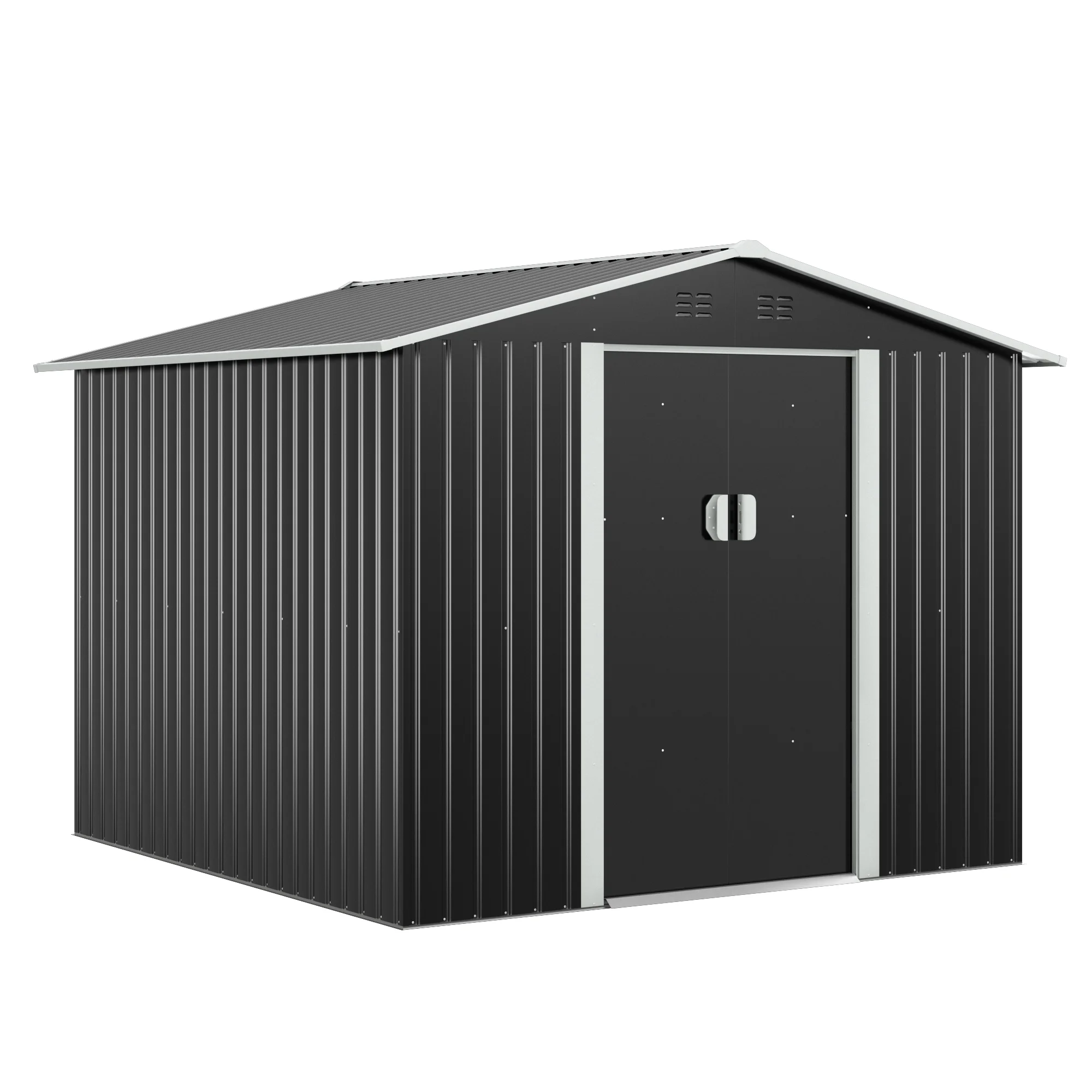 JAXSUNNY 8'x8' Outdoor Storage Shed Garden Tool Metal Shed w/Lockable Sliding Door for Patio Lawn Backyard, Dark Gray