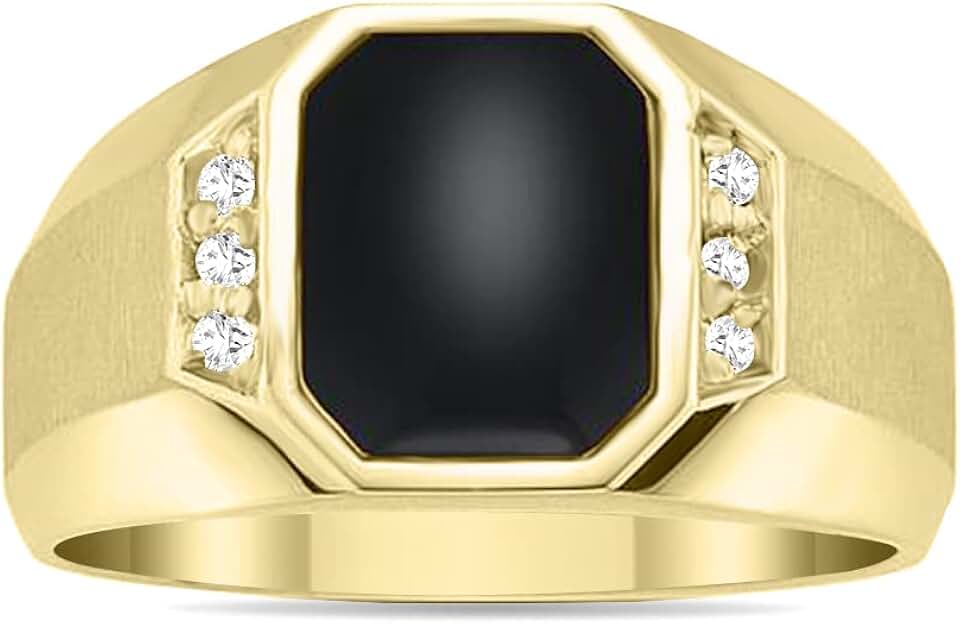 10K Yellow Gold Onyx and Diamond Men's Ring