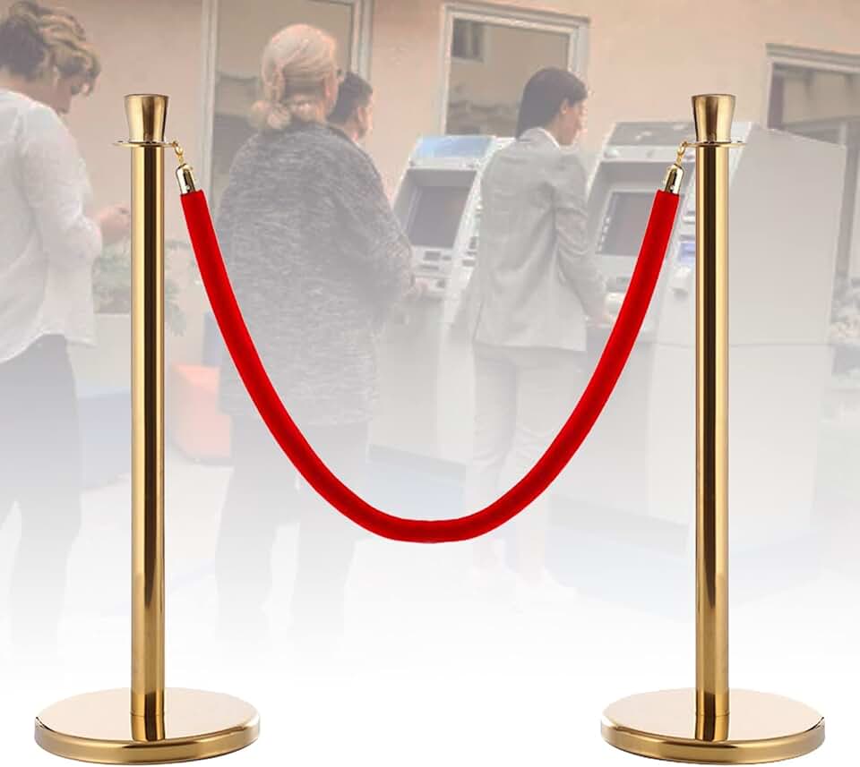 Stainless Steel Queue Line Barriers for VIP, Easy to Put Red Carpet Pole Crowd Control Stanchions, Theater Security Fence Pillar with Velvet Rope (Color : Red Rope)