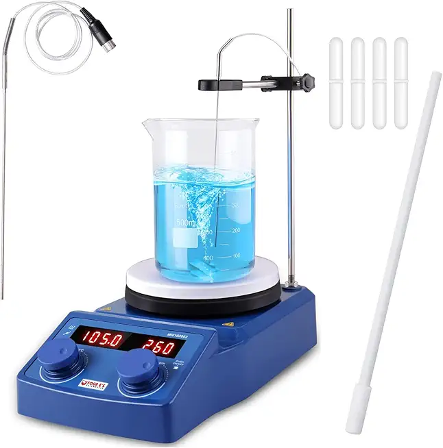 FOUR E'S SCIENTIFIC 5 Inch Magnetic Stirrer Hot Plate with 2pcs External Temperature Probe, Support Stand Stir Bar Retriever