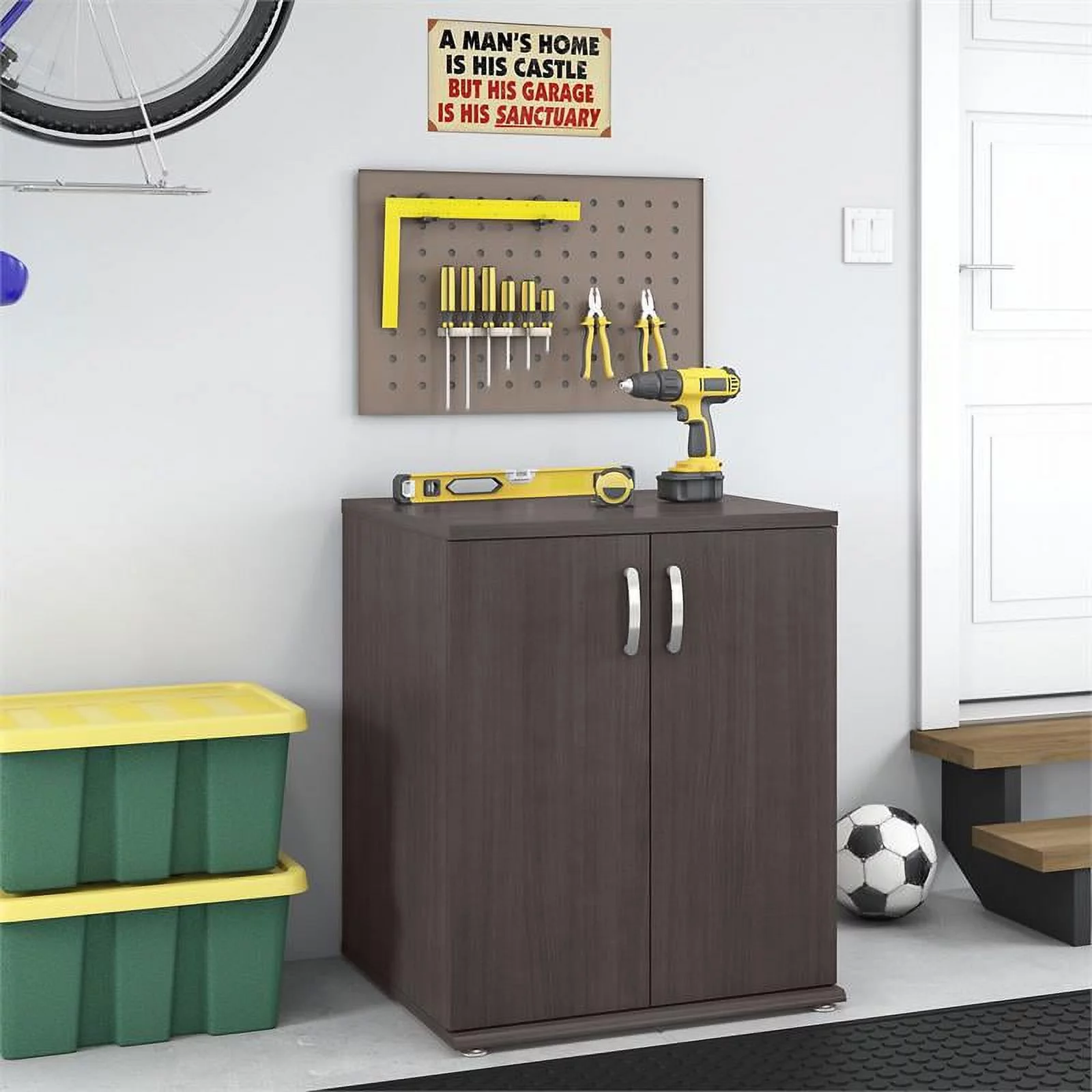 Pemberly Row Garage Storage Cabinet with Doors in Storm Gray - Engineered Wood