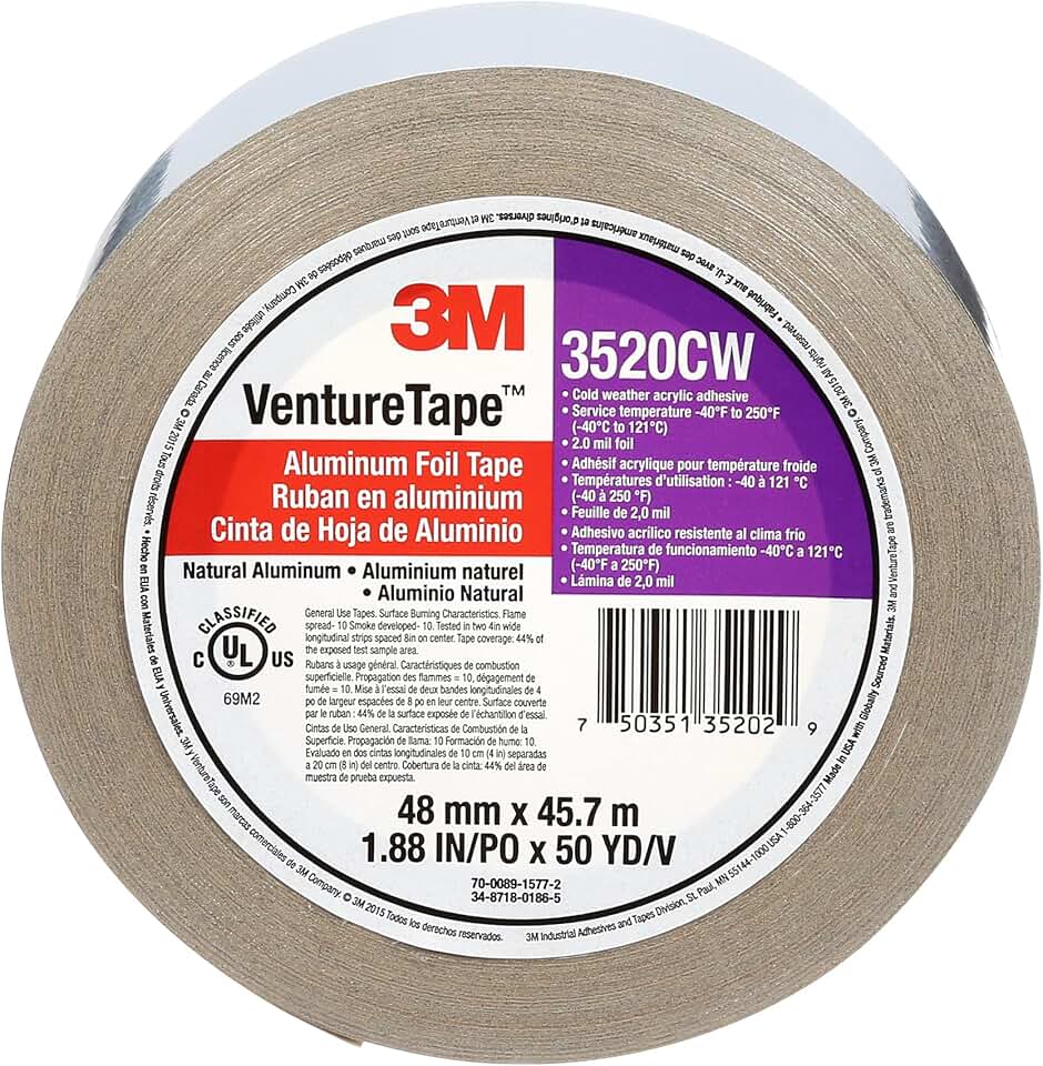 3M Venture Tape - 50750351352024 3M Aluminum Foil Tape 3520CW Natural Aluminum, 48 mm x 45.7 m 2.0 mil (Pack of 24)