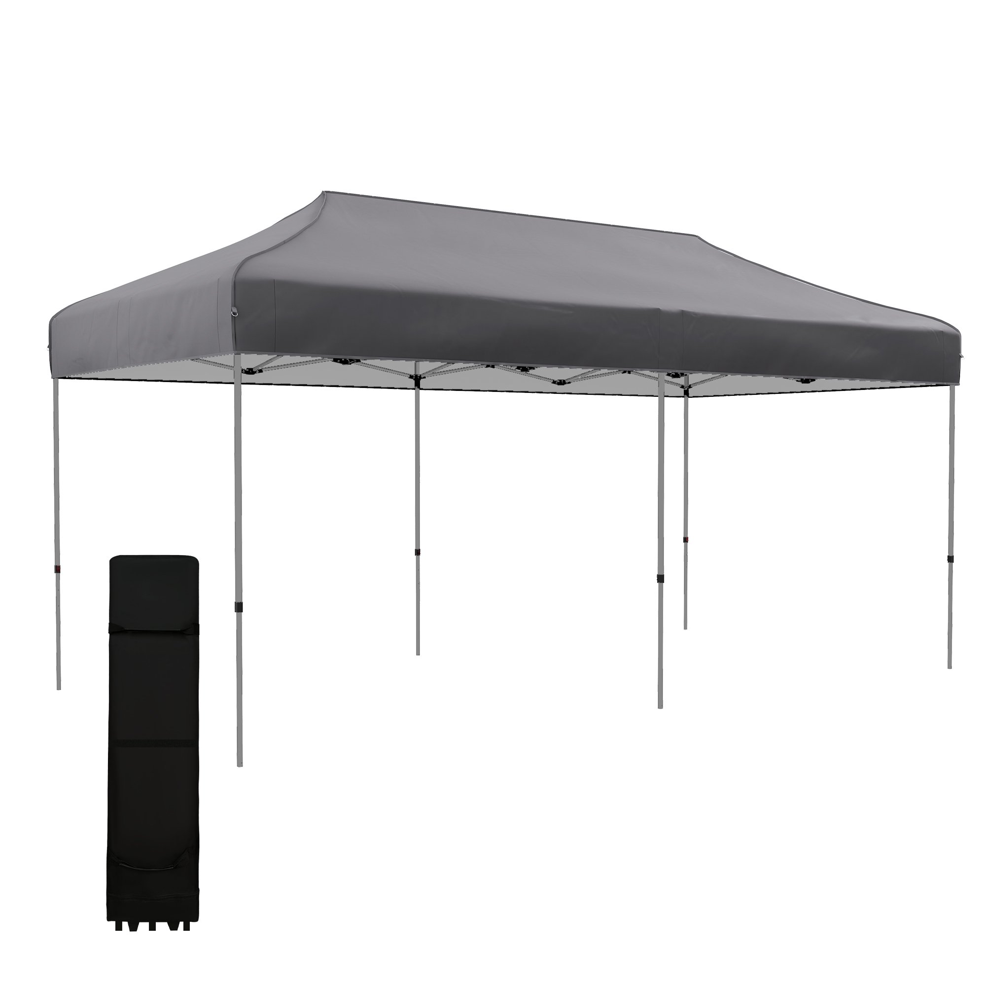 Outsunny 10' x 20' Pop Up Canopy Tent, Instant Sun Shelter with 3-Level Adjustable Height, Easy up Outdoor Tent for Parties with Wheeled Carry Bag for Garden, Patio, Gray
