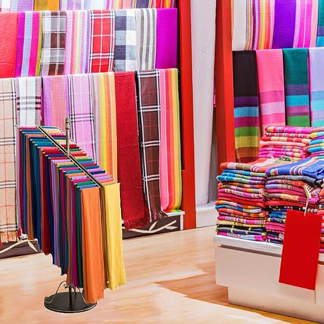 Multi Purpose Silk Scarf Double Row Display Stand Large Size Hijab Rack Floor Standing Pants Storage Organizers Home Space Saving for Cloakroom Retail Stores,170x50cmx91cm