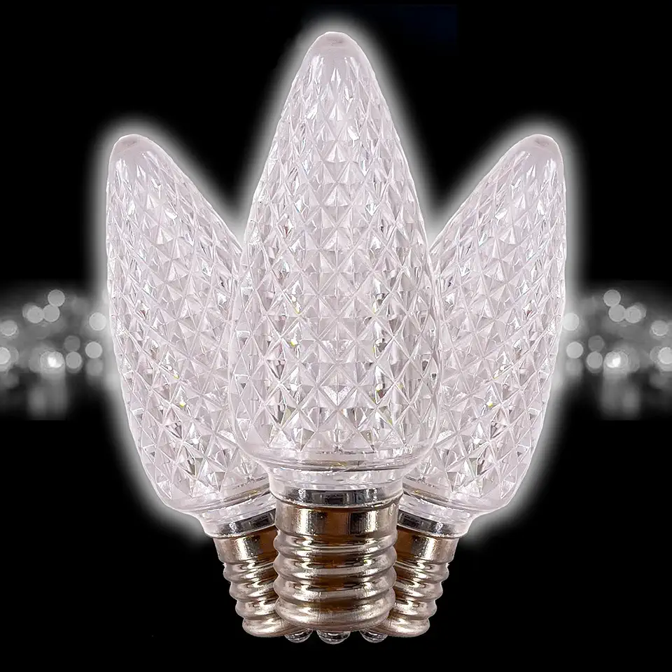 C9 LED Bulb (Pack of 500) LED Cool White Replacement Christmas Light Bulbs Faceted Retrofit Candle Shape Commercial Grade E17 Socket Roof Lights Bulbs