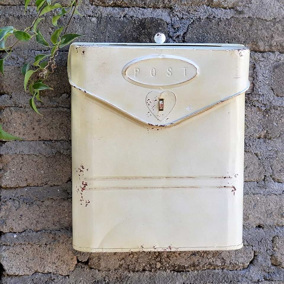 Vintage White Iron Wall Mounted Mailbox in Cylinder Rounded Edges Rectangle Shape with Post Signs (Color : OneColor)