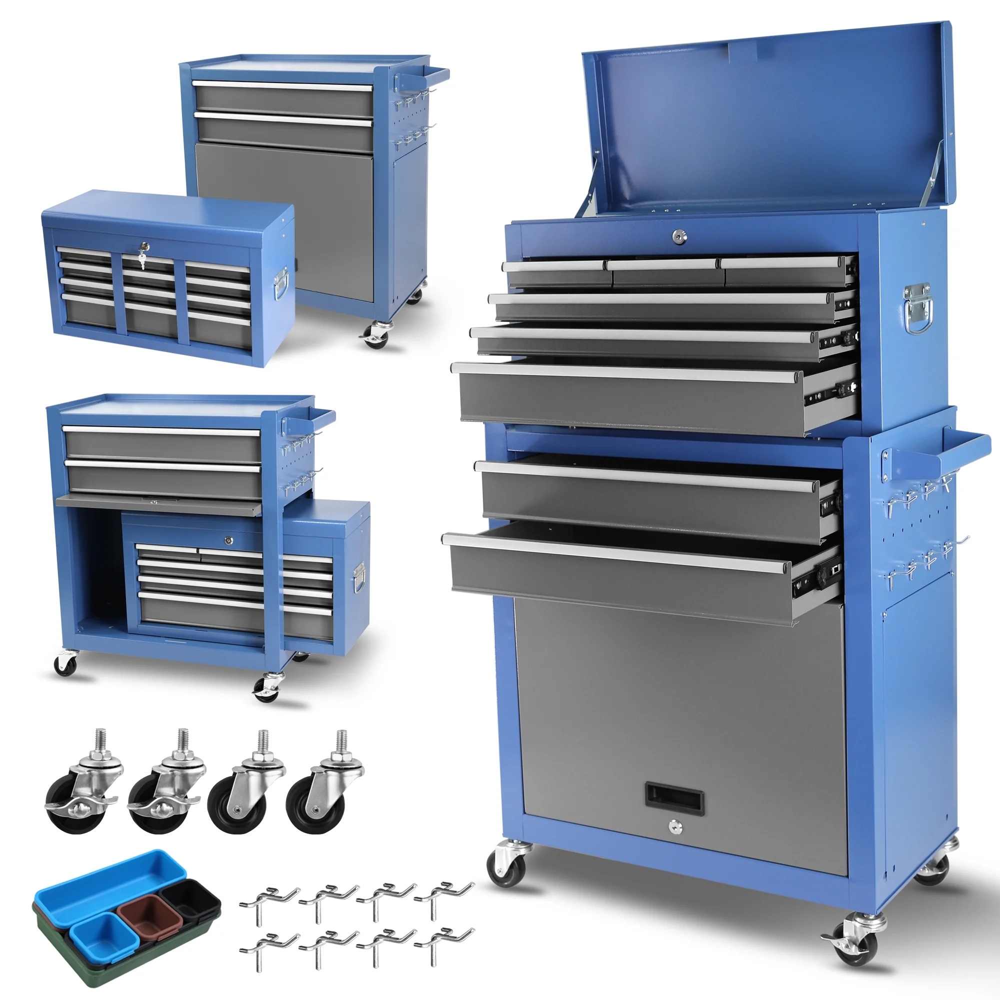 BangBird Rolling Tool Chest with Wheels 8 Drawers, Assembled Tool Cabinet Combo with Drawers, Detachable Organizer Tool Chests, Mobile Lockable Tool Box for Workshop Mechanics Garage