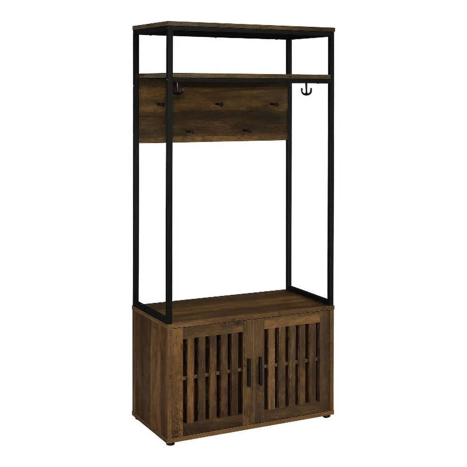 Pemberly Row 2-door Modern Engineered Wood Hall Tree in Dark Pine and Black