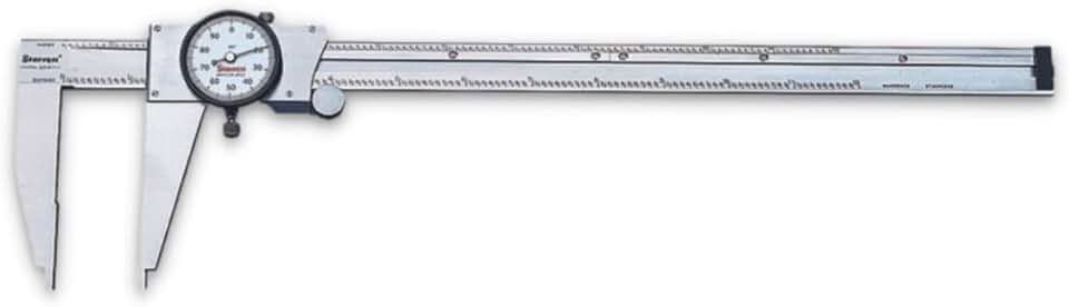 Starrett 120 Series Dial Slide Calipers for Accurate Measurement with Long Nib Jaws - White Face, 0-12