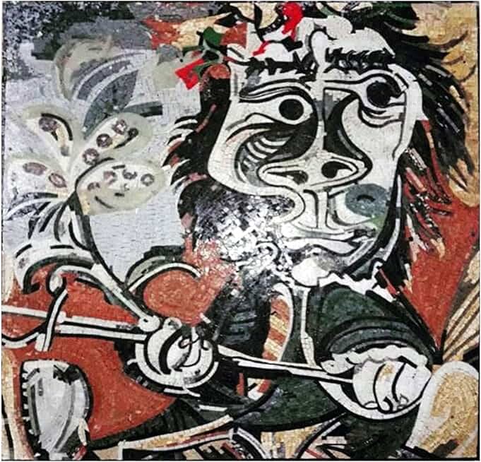 Swords & Flowers | Captivating Mosaic Tiles | Marble Mosaics By Mosaics Lab | Handmade With Marble | This Masterpiece Is Great As Wall Art | Perfect For Any Office, Living Room, Retail Space.