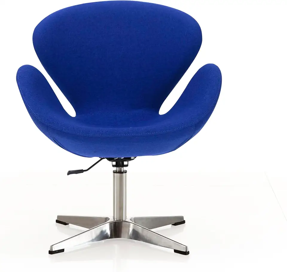 Manhattan Comfort Raspberry Adjustable Swivel Accent Chair with 360° Turn, Polished Chrome Base, Modern Retro Design, Versatile Seat Ideal for Any Room, Set of 1, Blue