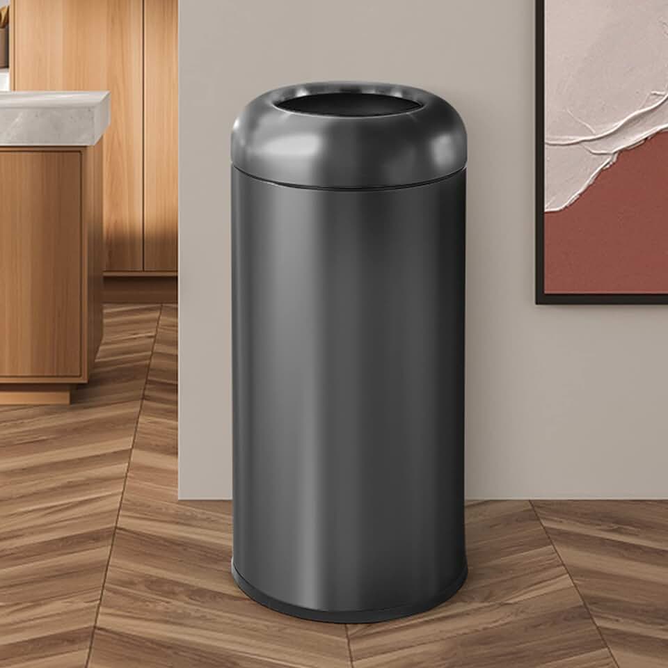 BEAMNOVA Trash Can Outdoor Indoor Garbage Enclosure with Lid Open Top Inside Cabinet Stainless Steel Industrial Waste Container, Black