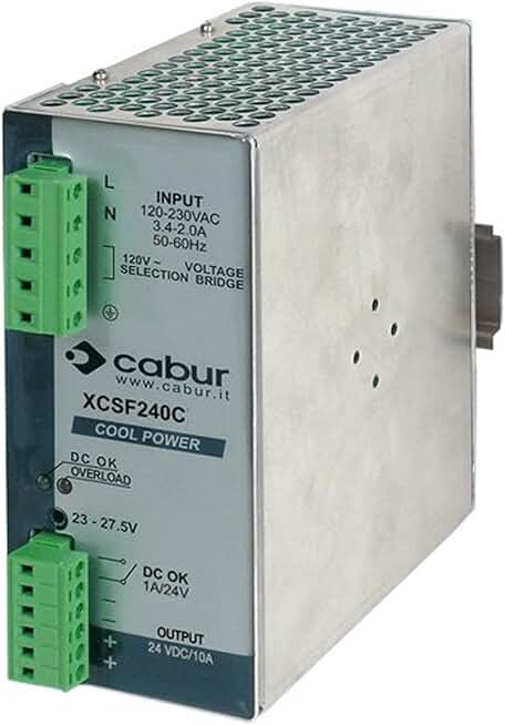 Automation Systems Interconnect XCSF240C DIN Rail Mount Power Supply with Pluggable Wire Connections, 24 VDC, 240W, 10 amp Output, 90 to 264 VAC Input
