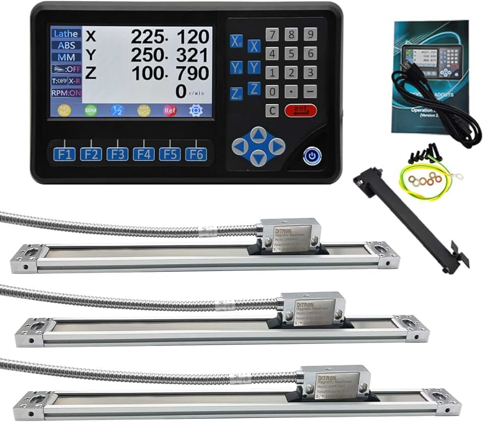 14''x40''x20'' 3Axis LCD DRO Digital Readout Display Kit RPM Function,High Precision IP67 1um EIA-422 Output Magnetic Scale Encoder (370mm+1020mm+520mm) for Lathe Milling Bridgeport Grinding