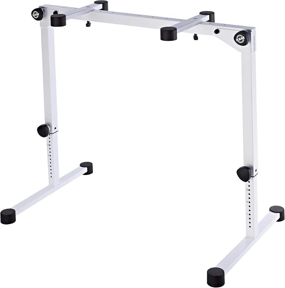 K&M Konig & Meyer 18820.019.76 Omega Pro Keyboard Table-Style Stand | Adjustable Height/Support Arms | Legs Fold Compact For Travel | Compatible w/K&M 2nd/3rd Tier Attachments | German Made | White