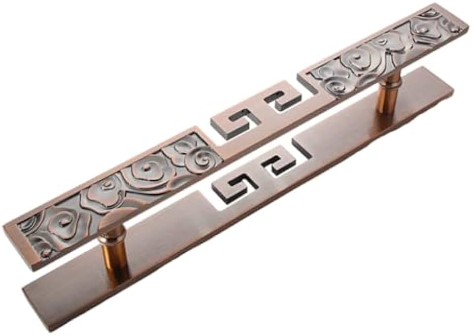 Antique Brass Double-Sided Door Handle for Single Doors, New Chinese Style Commercial Door Hardware, Residential Door Handles (Color : Red, Size : 80x50cm)