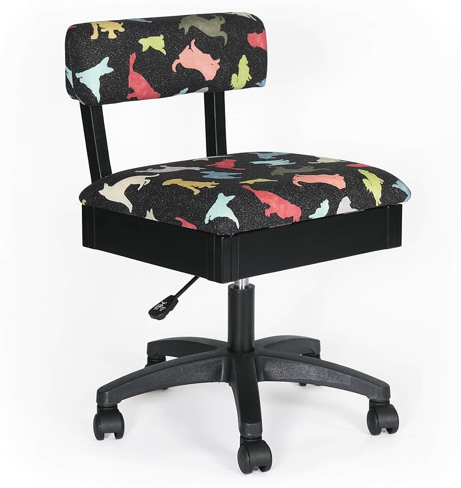 Arrow Sewing HDOG Adjustable Height Hydraulic Sewing and Craft Chair with Under Seat Storage and Printed Fabric, Good Dog Print