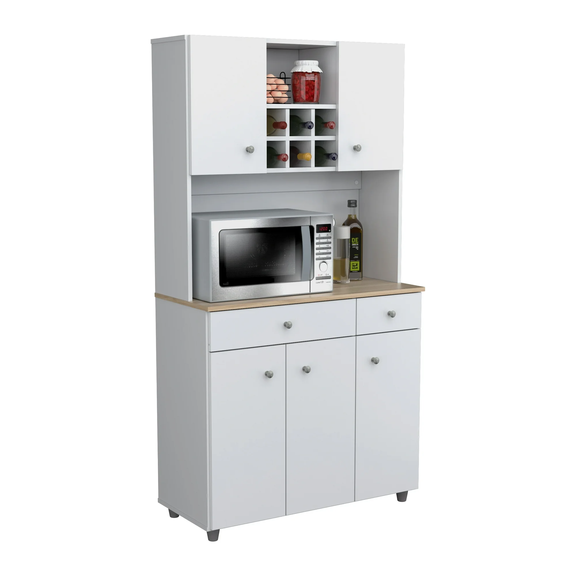 Inval Kitchen Cabinet with Wine Storage in White/Maple