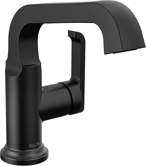 Delta Faucet Tetra Matte Black Single Hole Bathroom Faucet, Black Single Handle Bathroom Faucet, Bathroom Sink Faucet, Diamond Seal Technology, Metal Drain Assembly, Matte Black 589SH-BL-DST