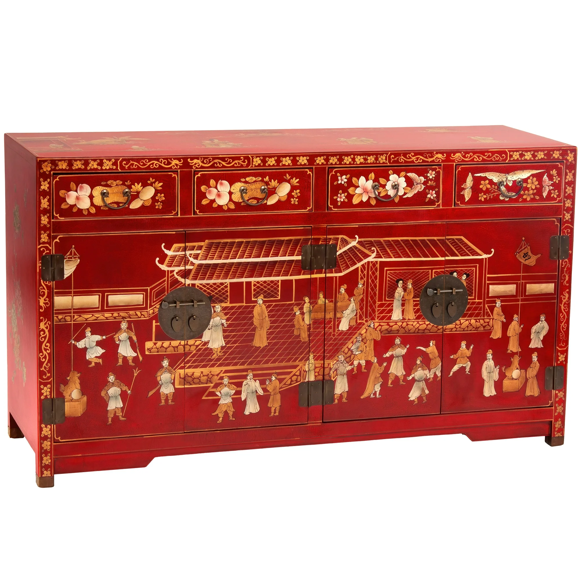Oriental Furniture Red Lacquer Buffet - Courtyard
