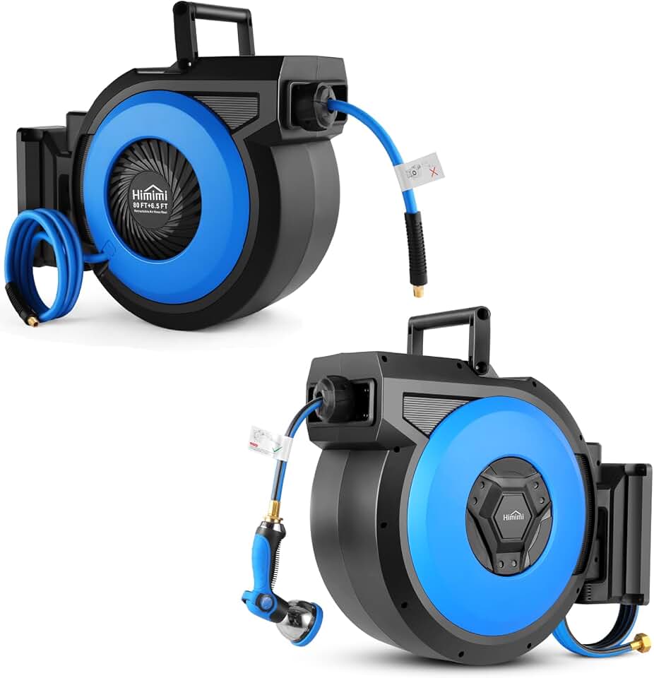 80 FT Retractable Air Compressor Hose Reel and 125 FT Retractable Water Hose Reel