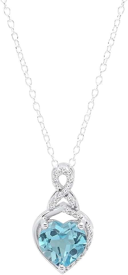 Dazzlingrock Collection 10K 8 MM Heart Shaped Gemstone & Round White Diamond Ladies Heart Pendant, White Gold
