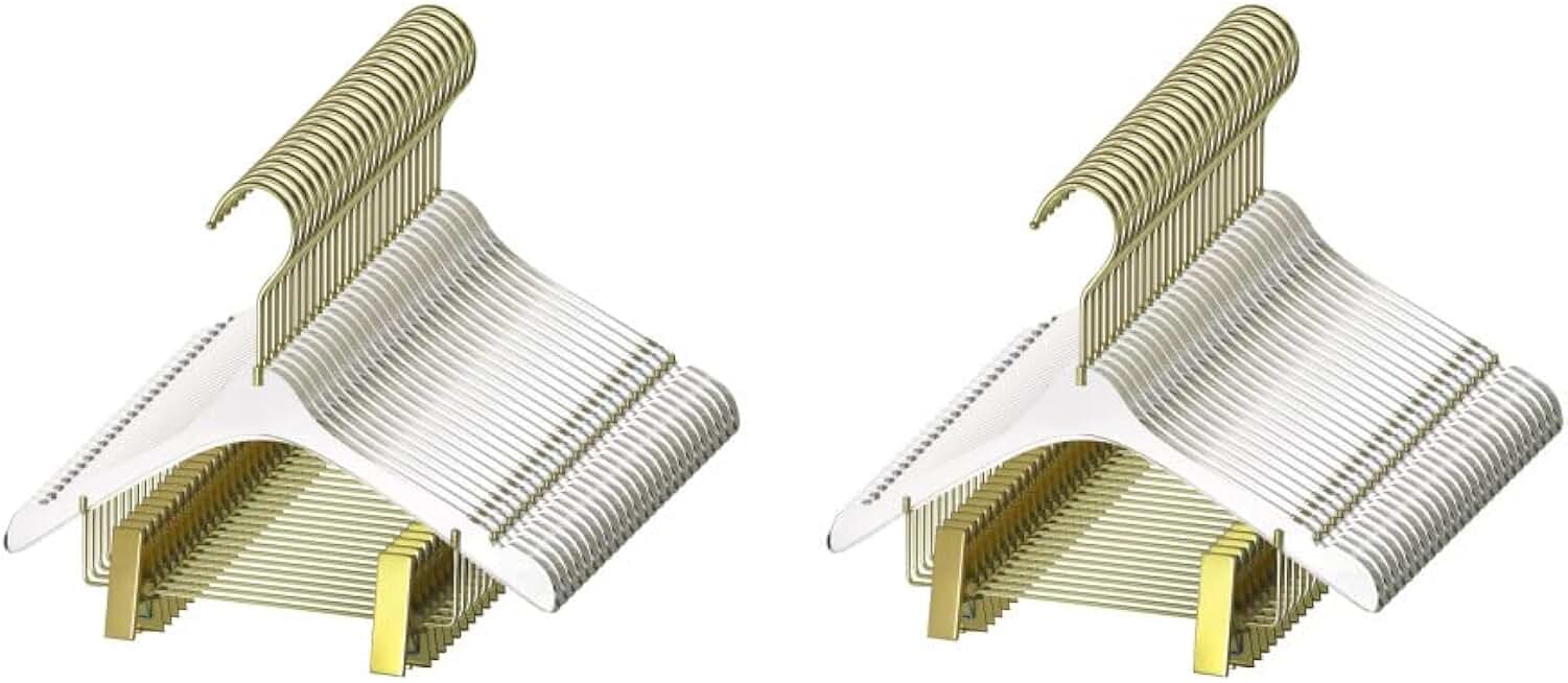 YBM Home Quality Acrylic Clear Hangers with Clips Made of Clear Acrylic for a Luxurious Look and Feel for Wardrobe Closet, Clothes Hangers Organizes Closet, Kid, Gold, 4111-50