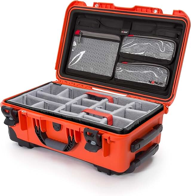 Wheeled Series 935 Lightweight NK-7 Resin Waterproof Hard Case with Lid Organizer and Padded Dividers, Orange