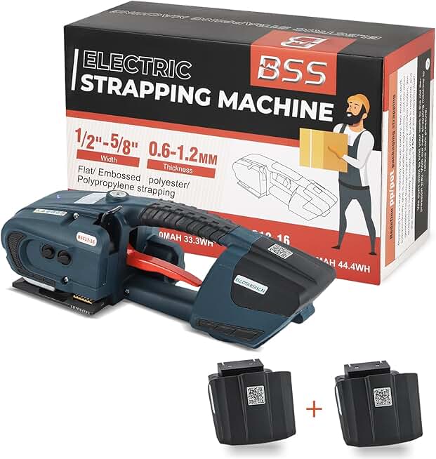 BAOSHISHAN 4000mah Battery x2 Electric Strapping Machine Automatic Strapping Tool for 1/2-5/8in PP PET Straps Packaging Tensioner Machine for Box Pallet (Bluish Green)