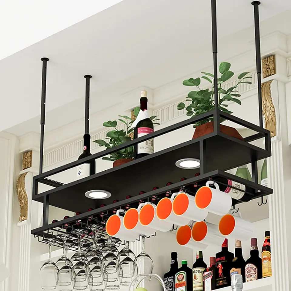 Wine Racks, Wine Glass Holder, Household Upside-Down Hanging Goblet Wine Storage Shelf, Wine Hanger Organizer Rack Decorations, Cup Racks, Height-Adjustable Wine Storage Holder