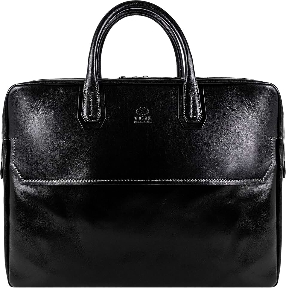 Time Resistance Leather Briefcase - Full Grain Leather Laptop Bag up to 17
