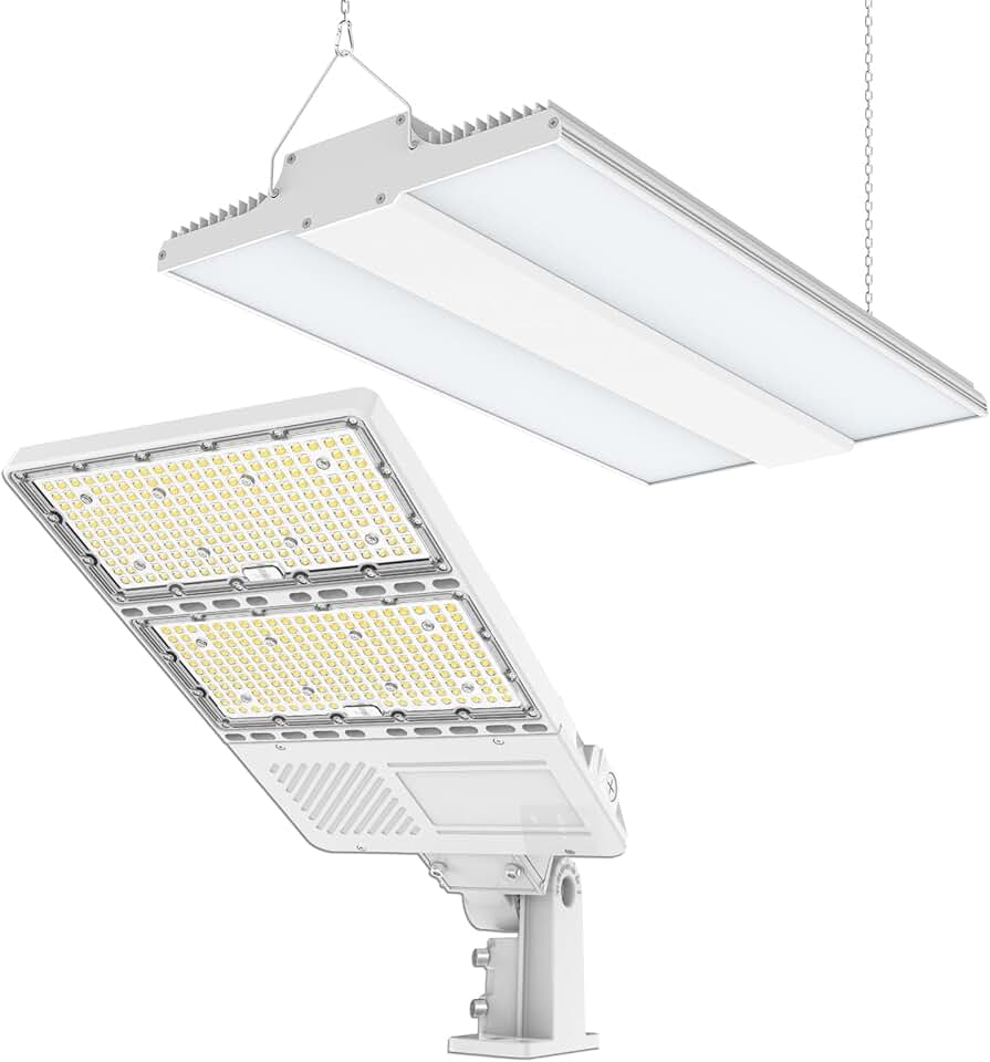 ADUB 400W LED High Bay Shop Light, 2.2 FT LED High Bay Light Dimmable, 320W LED Parking Lot Light with Photocell, UL Listed LED Street Pole Lights Outdoor 5000K