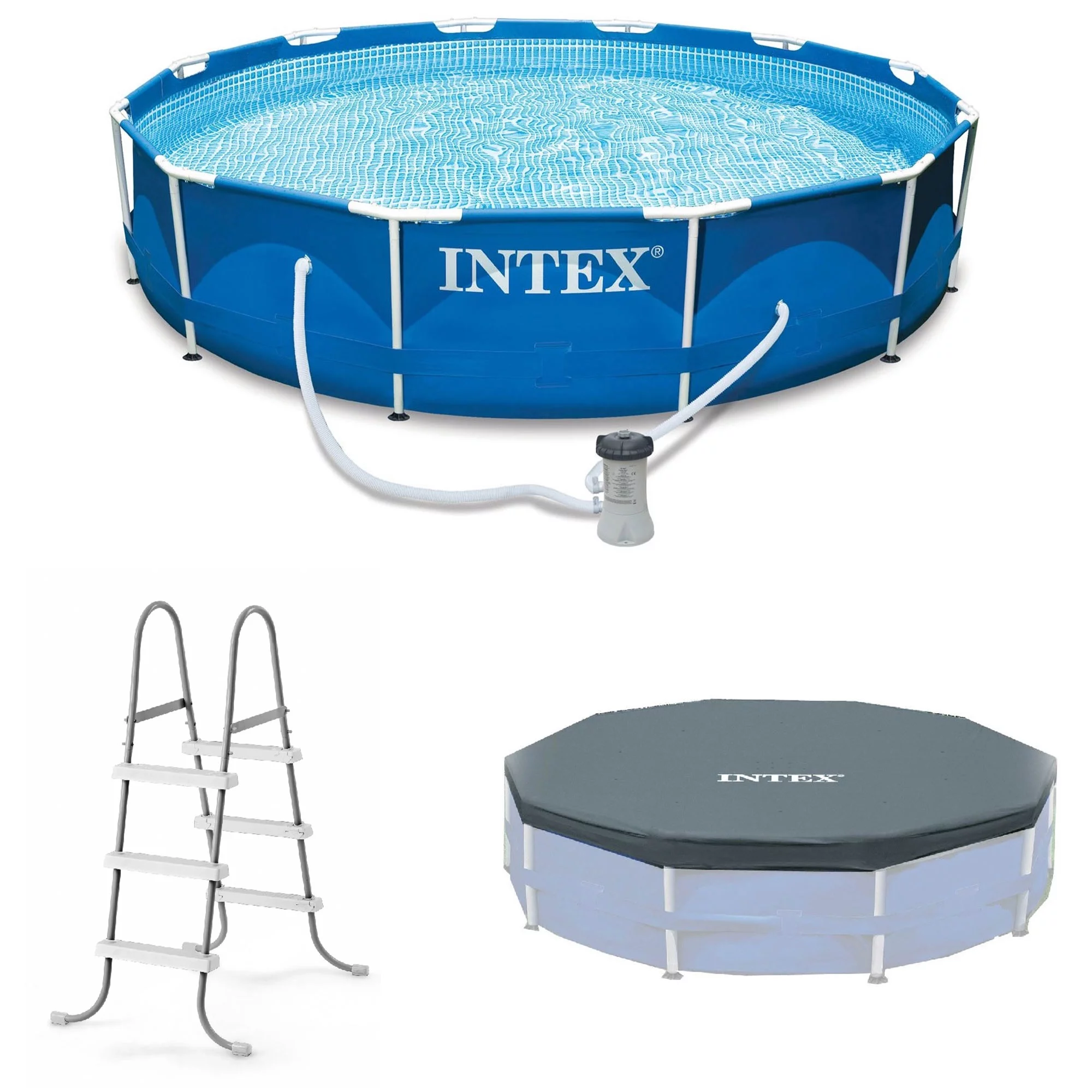 INTEX Metal Frame 12 x 30 Above Ground Swimming Pool with Filter Pump