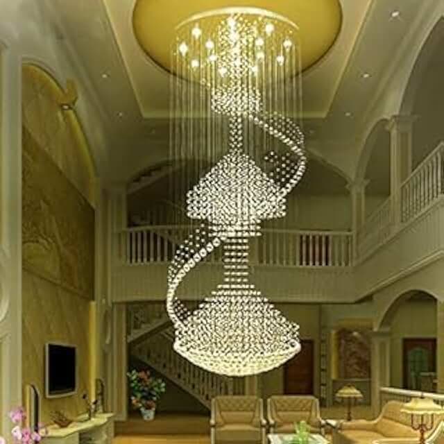 Moooni 7.8ft Modern Large High Ceiling Chandelier Spiral Crystal Ceiling Light, 13-Lights Raindrop Luxurious Flush Mount Light Fixture for Foyer Staircase Living Room Entryway Entrance