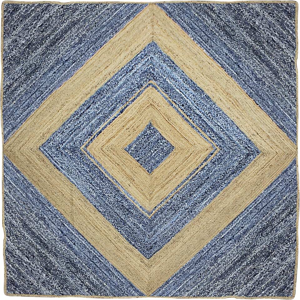 Runner Area Rug - 5x10 Feet Blue Braided Chindi Cotton Jute Rug Geometric Kilim Rug Indoor Outdoor Use Carpet Flatweave Rugs for Bedroom Bedside Runner Kitchen Hallway & Stair