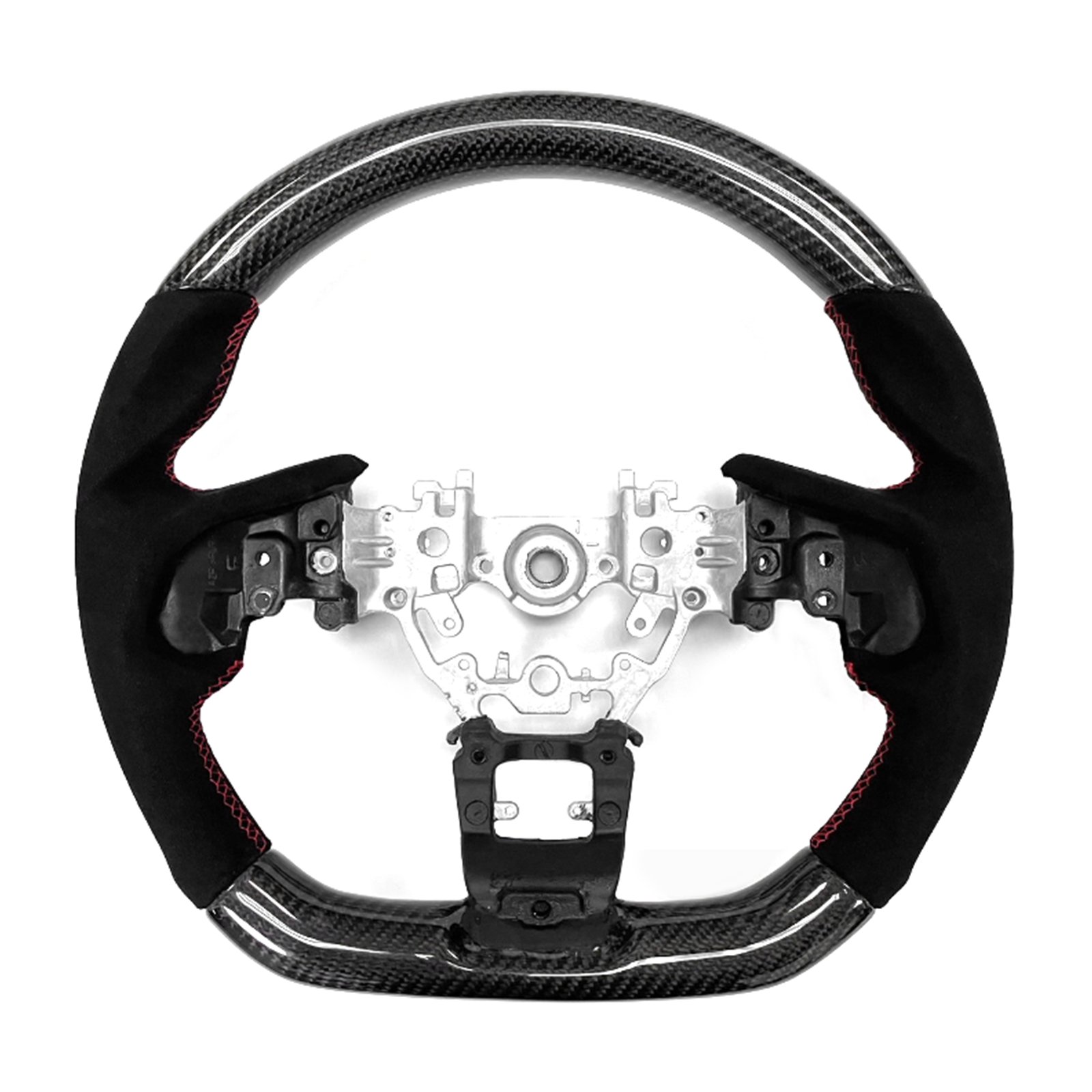 Ikon Motorsports Steering Wheel Compatible With 2022-2024 Subaru WRX Black Carbon Fiber & Alcantara Steering Wheel Brushed Kit With Red Stitching