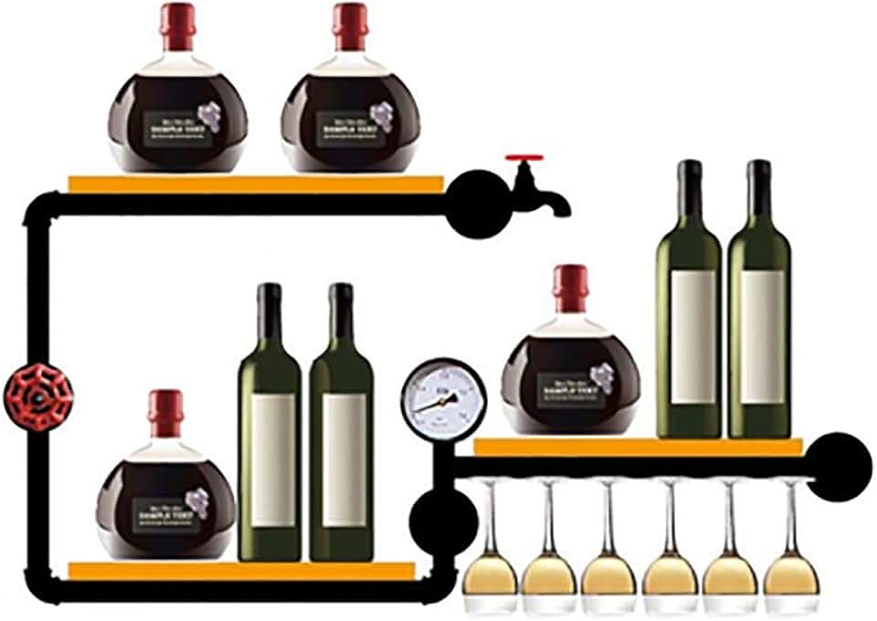 Wine Rack Loft Vintage Industrial Wind Rack Wrought Iron Wood Hose Rack Wall-Mounted Wine Rack Cup Holder Glassware Rack Wine Cooler 100 * 20 * 50cm