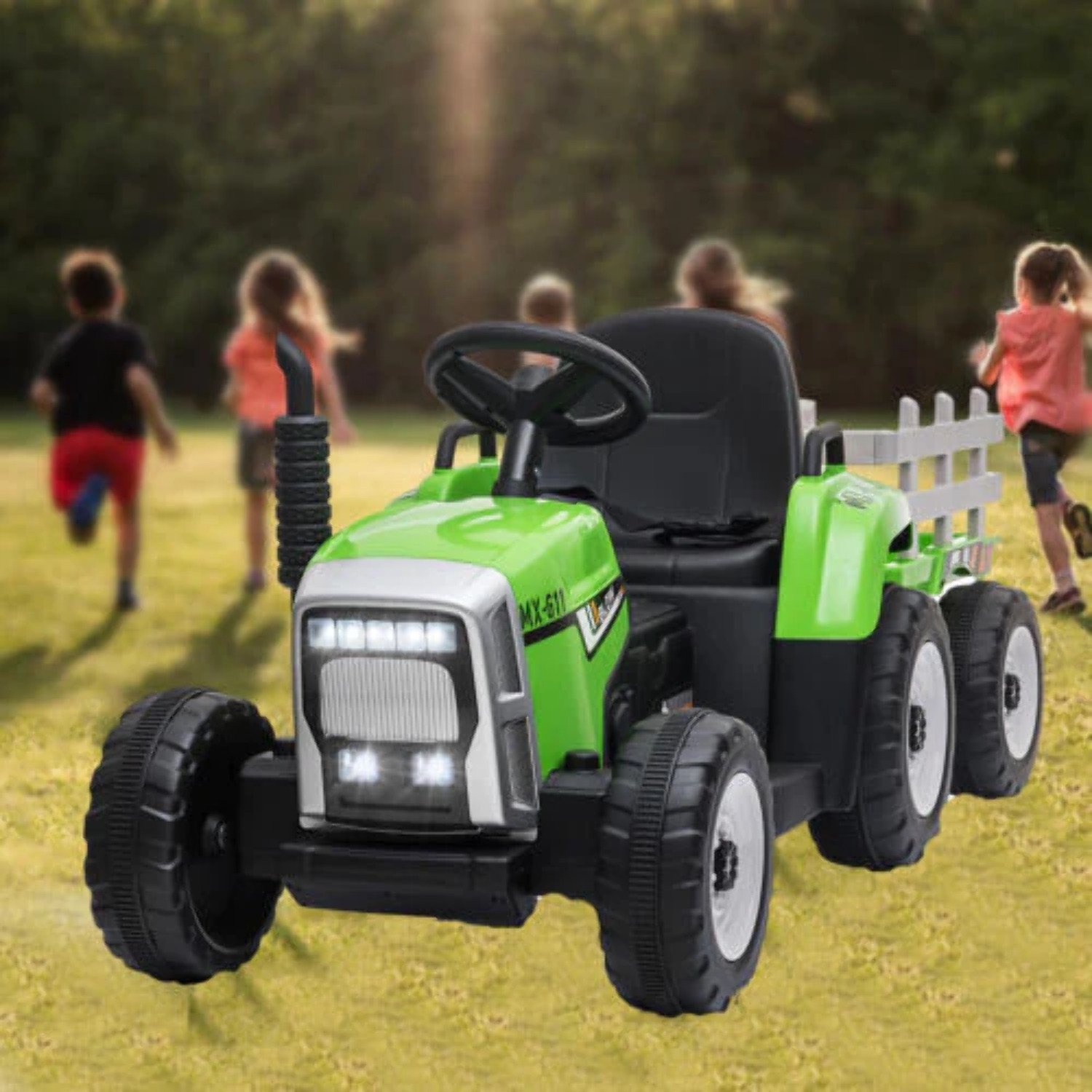 12V Electric Tractor with Trailer for Kids - Remote Control Ride-On Toy Car
