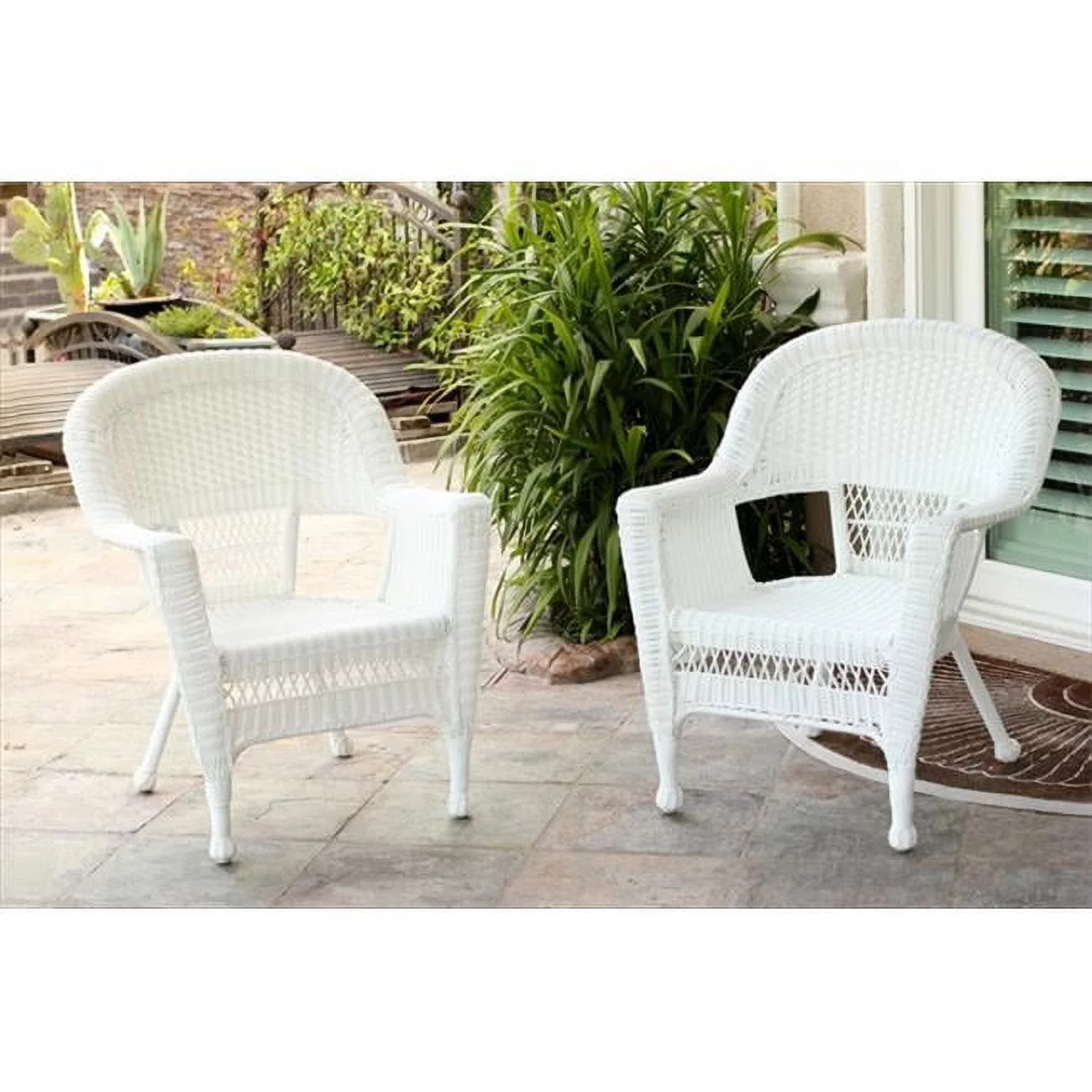 Jeco W00206-C-2 White Wicker Chair - Set 2