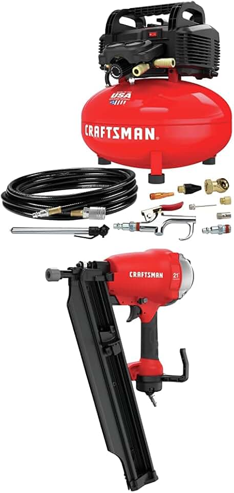 CRAFTSMAN Framing Nail Gun, 21 Degree with Air Compressor, 6 gallon, Oil-Free Kit (CMP21PL & CMEC6150K)