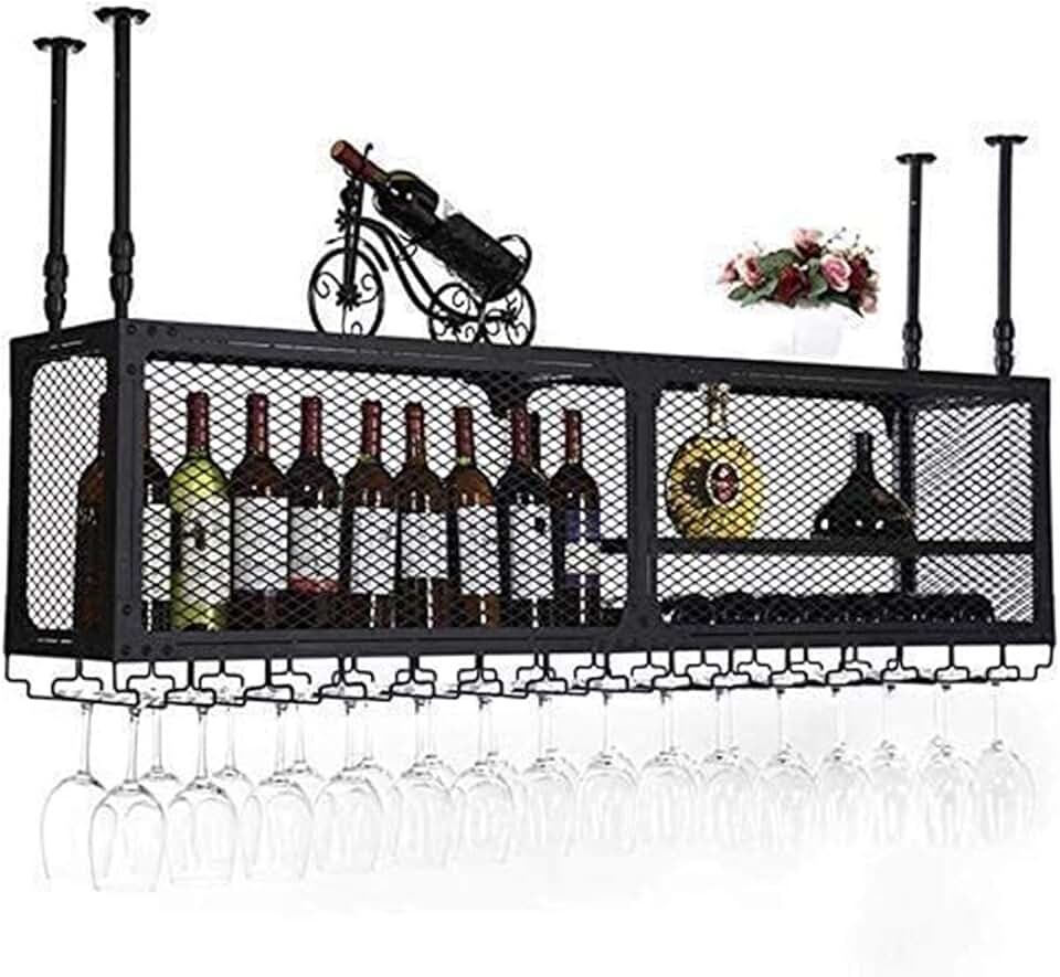 Hanging Wine Rack with Glass Holder and Shelf, Wine Lovers Bar Furniture& Modern Dining Room Wine Racks/Ceiling Wine Racks Adjustable Height/Wall Shelf Storage Rack (Size : 80 * 35
