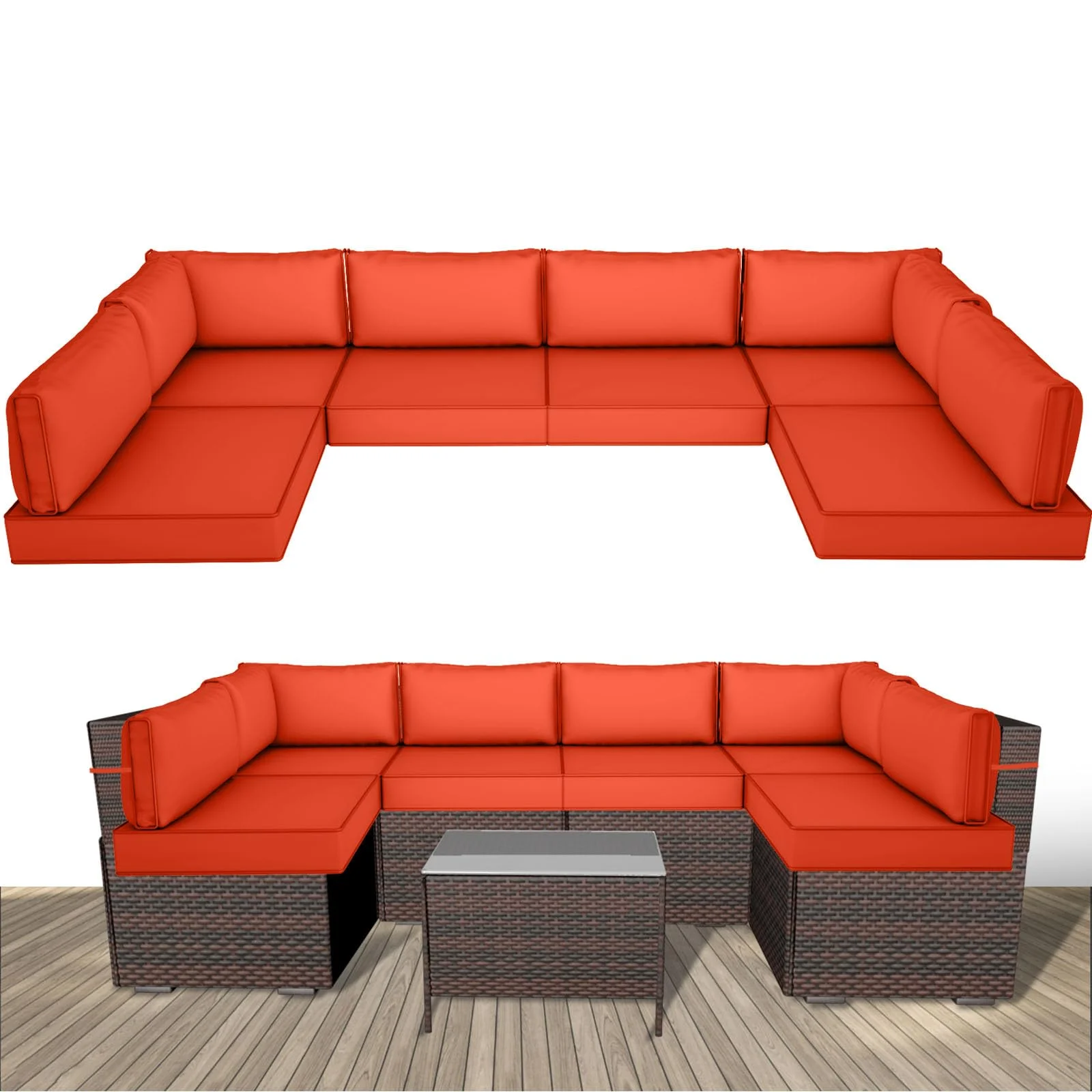 Outdoor Replacement Cushions for Patio Furniture,14-Piece Patio Water-Resistant Replacement Sofa Cushions Fits 6-seat Sectional Rattan Conversation Set,Liner&Cover