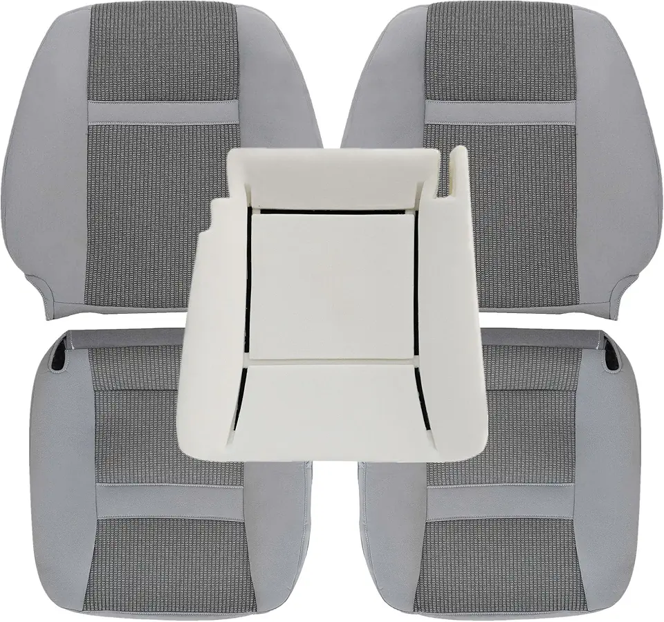 GXARTS Driver and Passenger Side Bottom and Top Lean Back Replacement Cloth Seat Cover and Driver Foam Cushion Light Gray Compatible with Dodge Ram 1500 2500 3500 4500 5500 2006 2007 2008 2009 2010