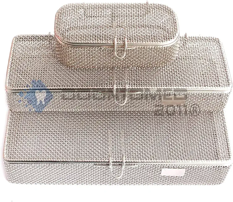 OdontoMed2011 SET of 3 INSTRUMENT TRAY and MESH PERFORATED BASKETS STERILIZATION TRAY with LID STAINLESS STEEL