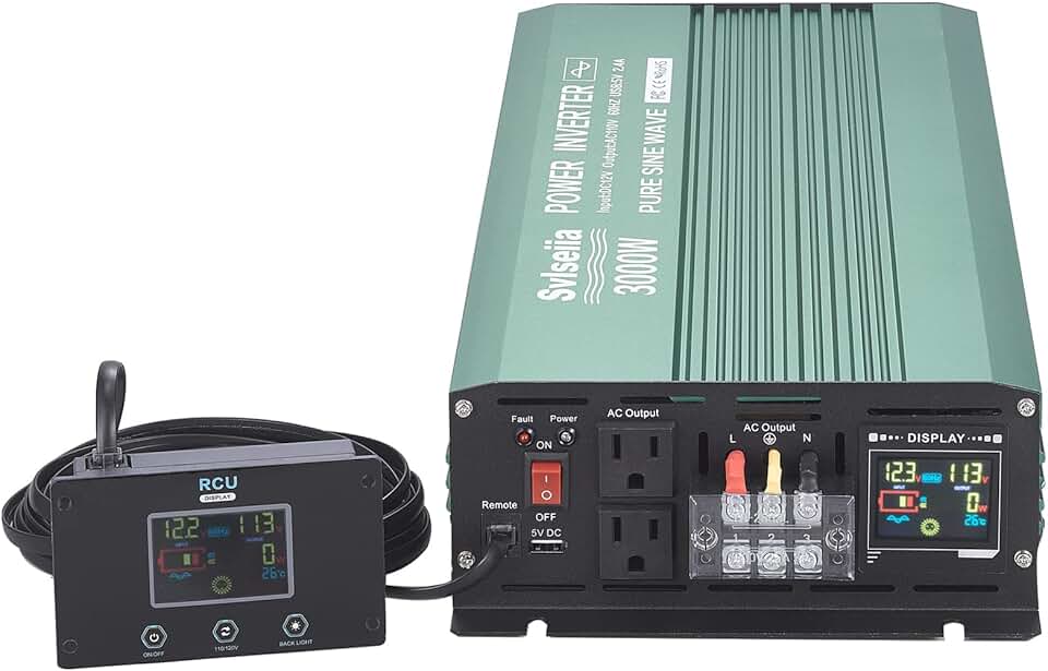 3000W Power Inverter pure sine wave DC 24v to AC 110v with Remote Controller for RV, Solar system and Home use