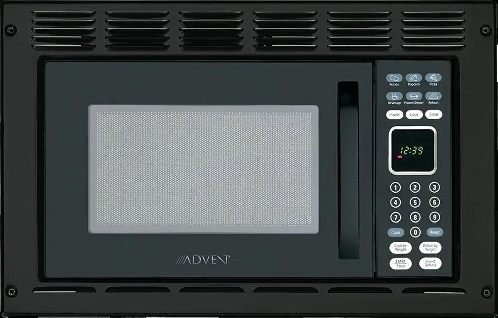 Advent MW912BWDK Black Built-in Microwave Oven with Wide Trim Kit PMWTRIM, Specially Built for RV Recreational Vehicle, Trailer, Camper, Motor Homes; 0.9 CuFt capacity; 900W Cooking Power