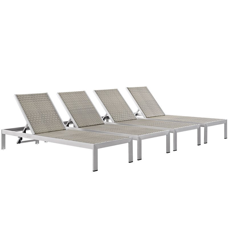 Pemberly Row Modern Aluminum Patio Chaise in Gray/Silver (Set of 4)
