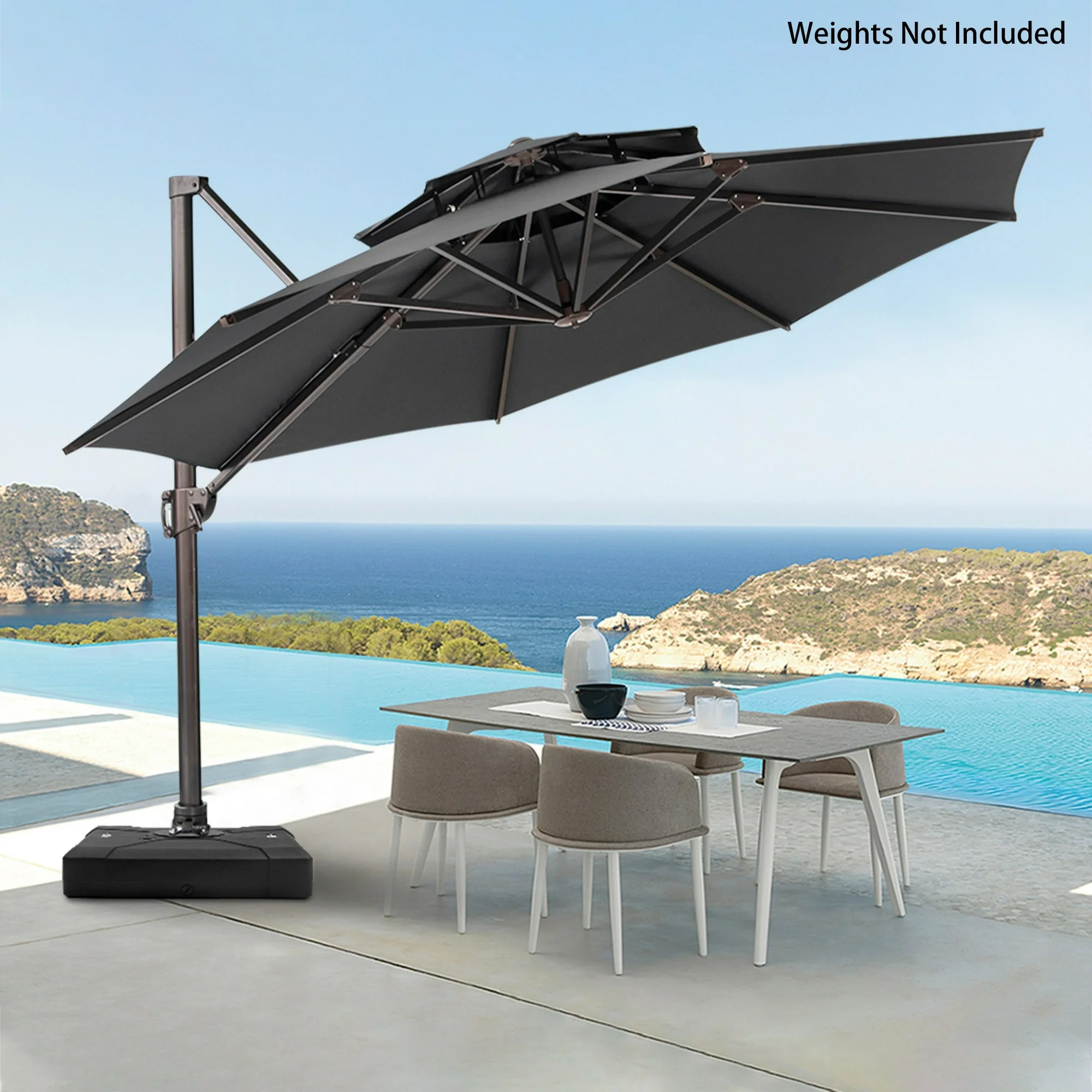 Pellebant 12 FT Outdoor Round Cantilever Umbrella with Double Top Dark Grey